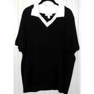 NWT Ladies CJ Banks Short Sleeve Sweater Layered Look Black/White Size 2X